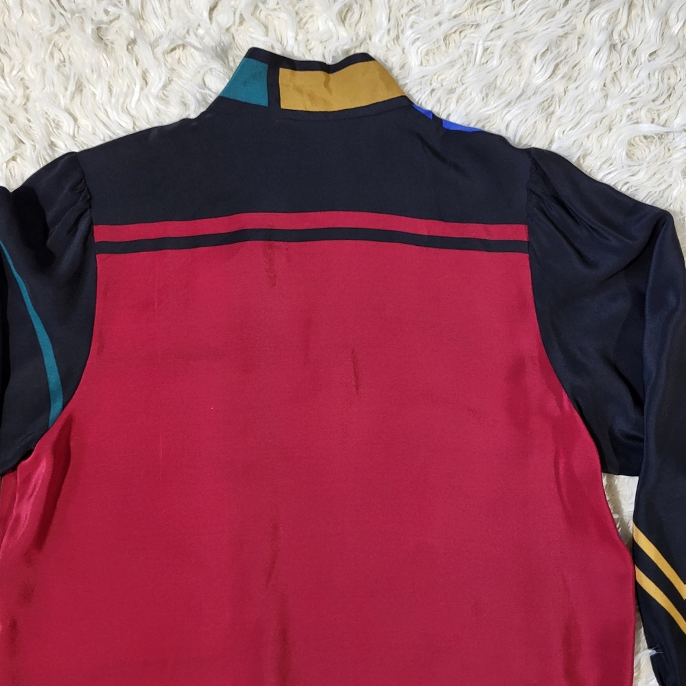 Vintage 80s Dianne B, Cygne Design Silk Blouse Multicolors Shirt Size 8 / 38 - Picture 10 of 12